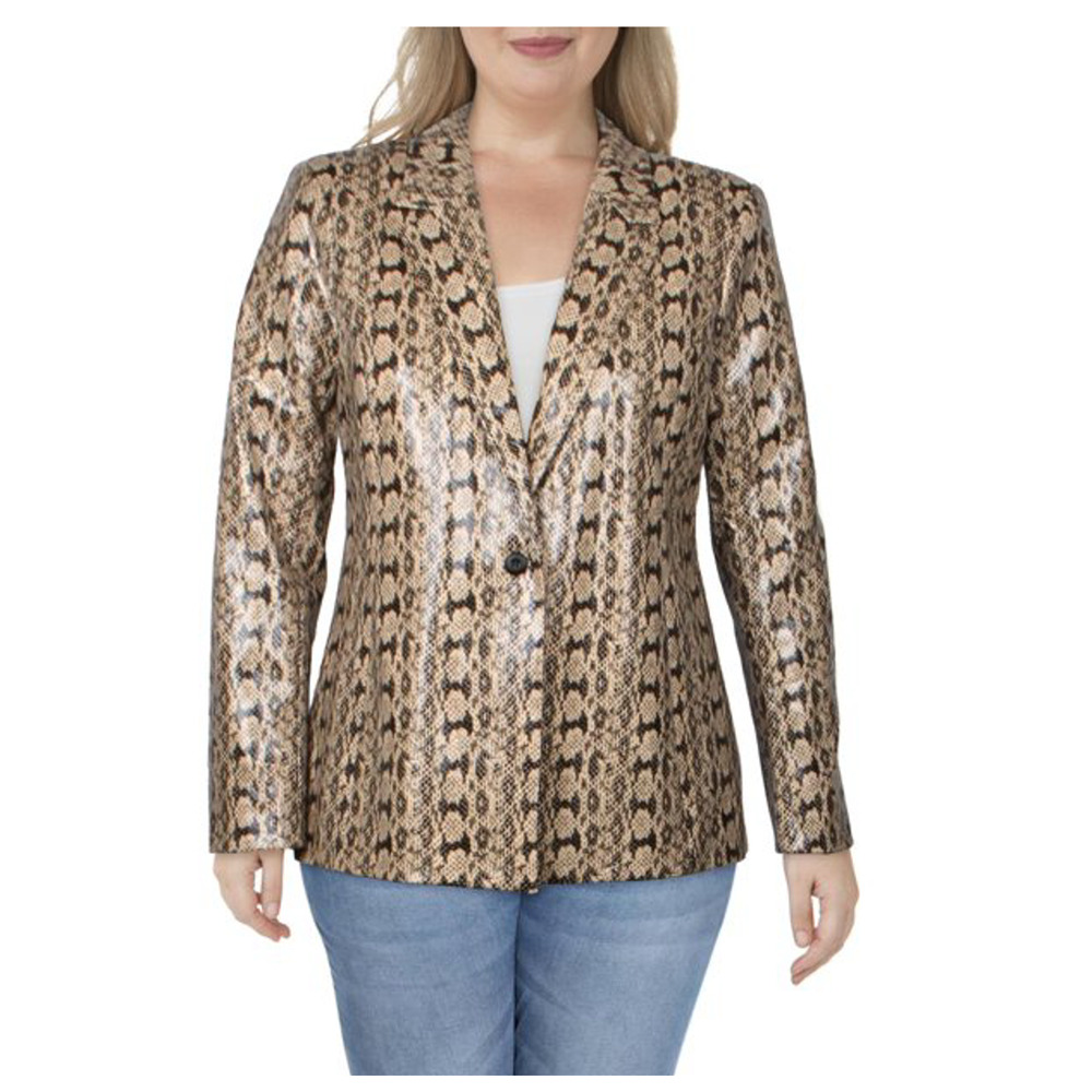 Danielle Bernstein Faux-Snakeskin Printed Blazer Jacket Beige Overflow XL - Picture 10 of 10